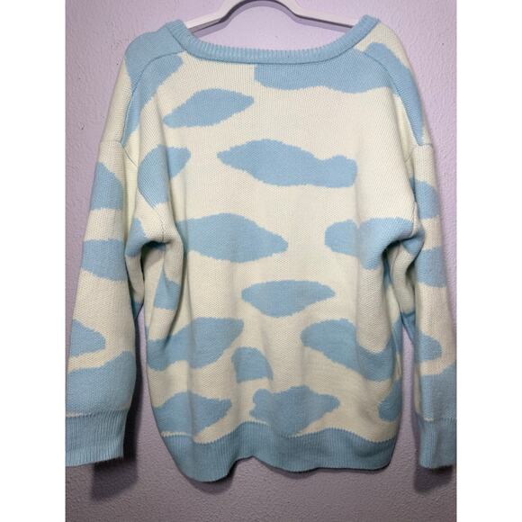 KokoKuma Blue Cow Print Cardigan L Coquette Soft Girl Y2K Kawaii Cottagecore - Picture 6 of 10